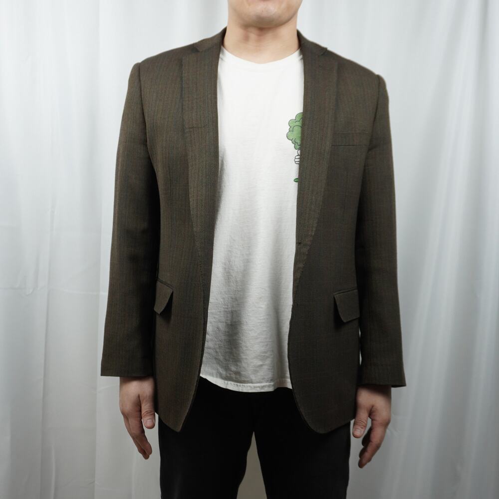 Vintage Mantoni Brown‎ Italian Wool Blazer 42R Herringbone